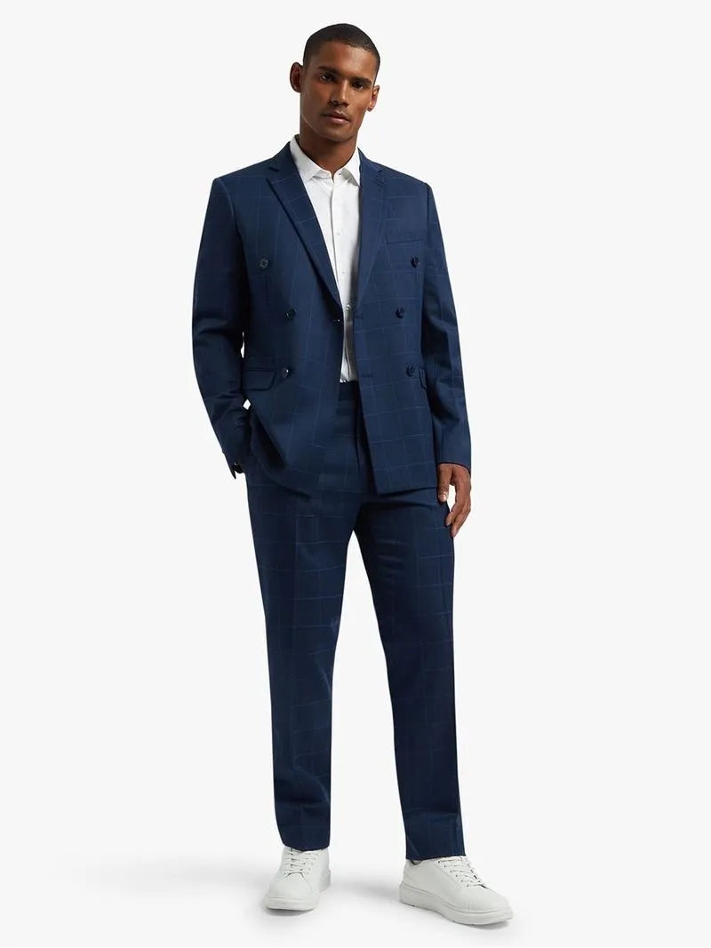 Men's Markham Slim Double Breasted Windowpane Check Navy Suit Jacket