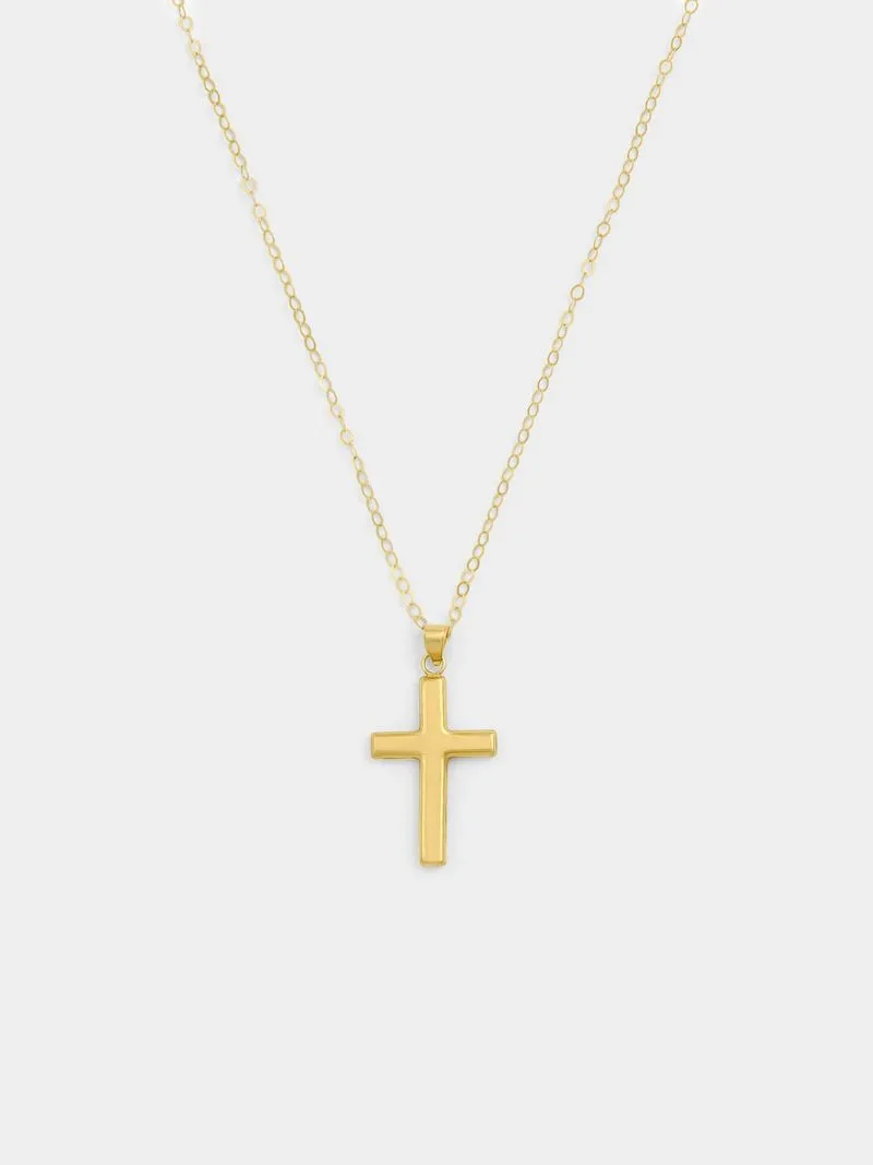 Yellow Gold and Sterling Silver Plain Cross on Chain