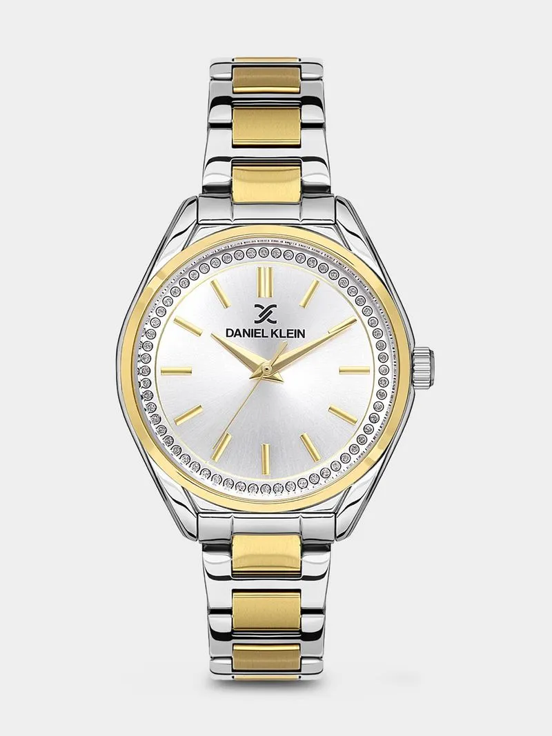 Daniel Klein Gold Plated Silver Tone Dial Two-Tone Bracelet Watch