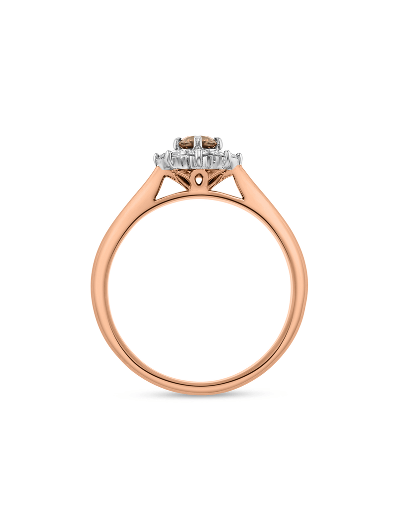 Rose Gold 0.20ct Champagne & 0.25ct Diamond Flower Halo Ring