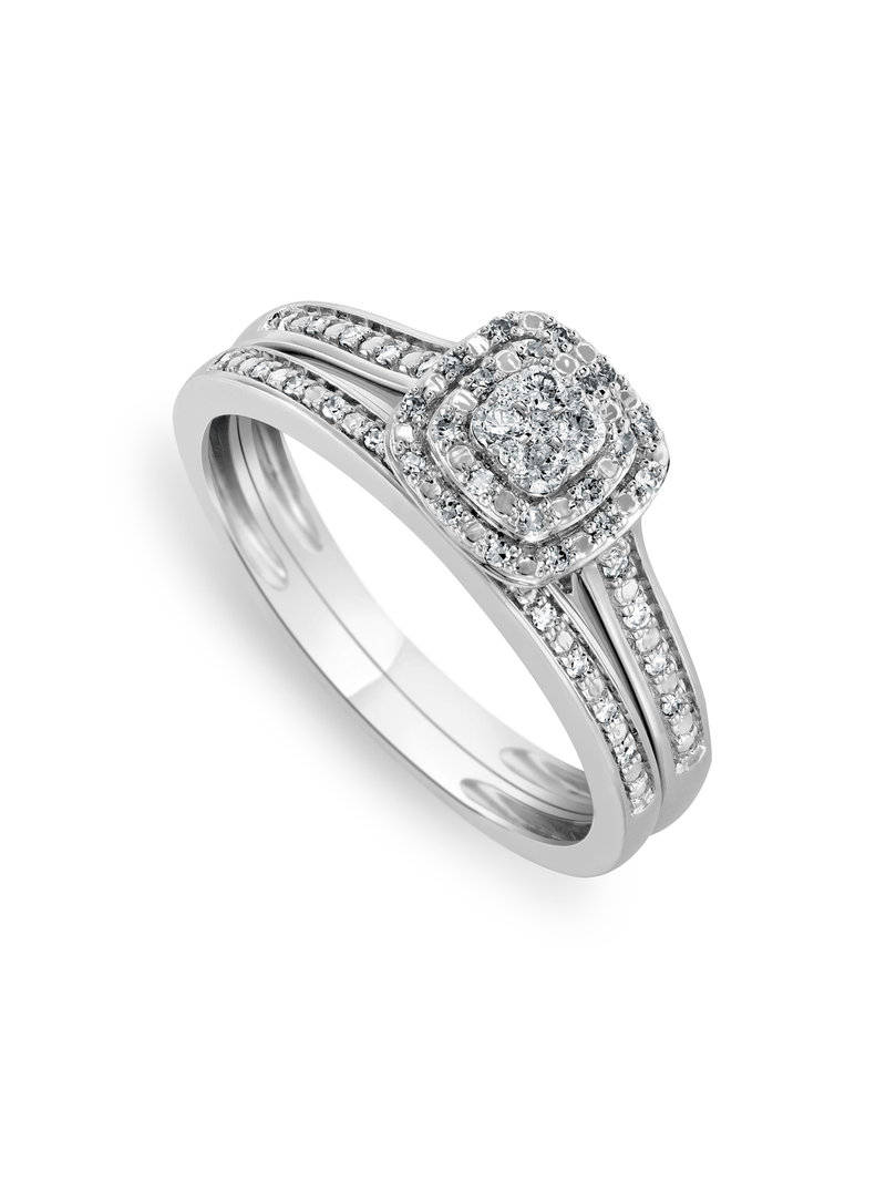 White Gold 0.20ct Diamond Cushion Cluster Twinset