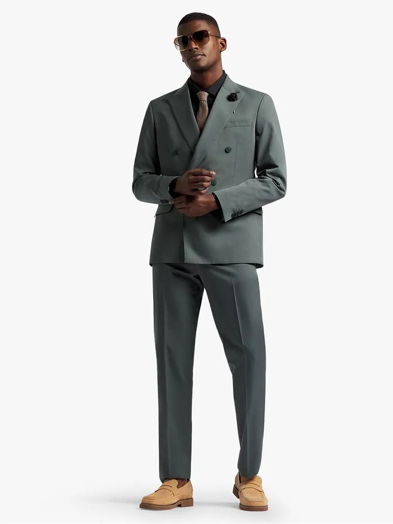 Men's Markham Slim Double Breasted Viscose Rich Moss Green Suit Jacket