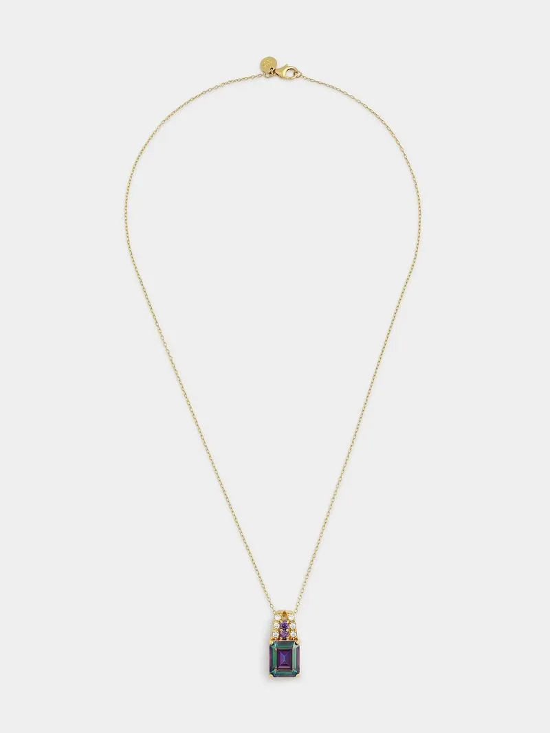 Gold Plated Sterling Silver Mystic Green Cubic Zirconia Emerald Pendant