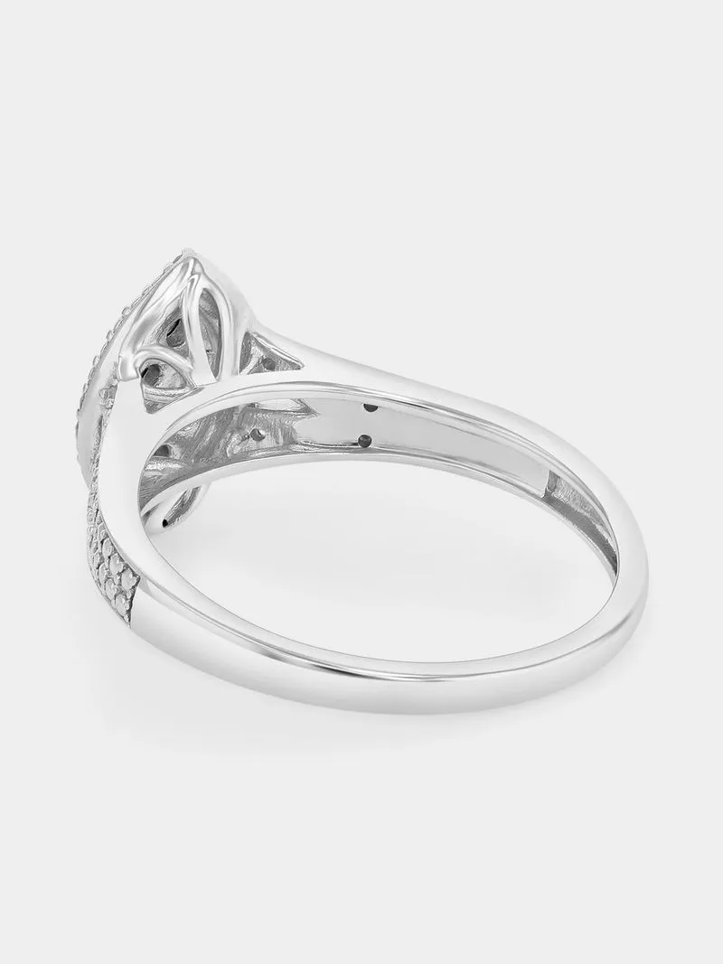Sterling Silver Lab Grown Diamond Marquise Halo Split-Shank Ring