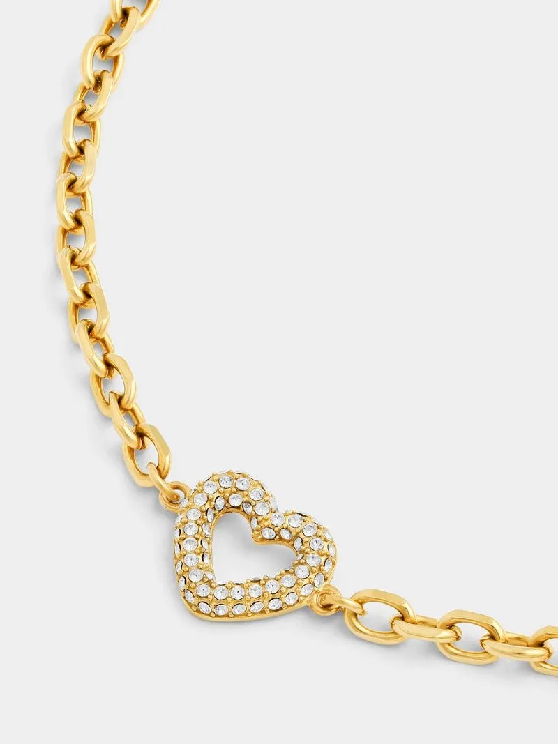 Tempo Jewellery Gold Plated Stainless Steel Cubic Zirconia Open Heart Anchor Bracelet