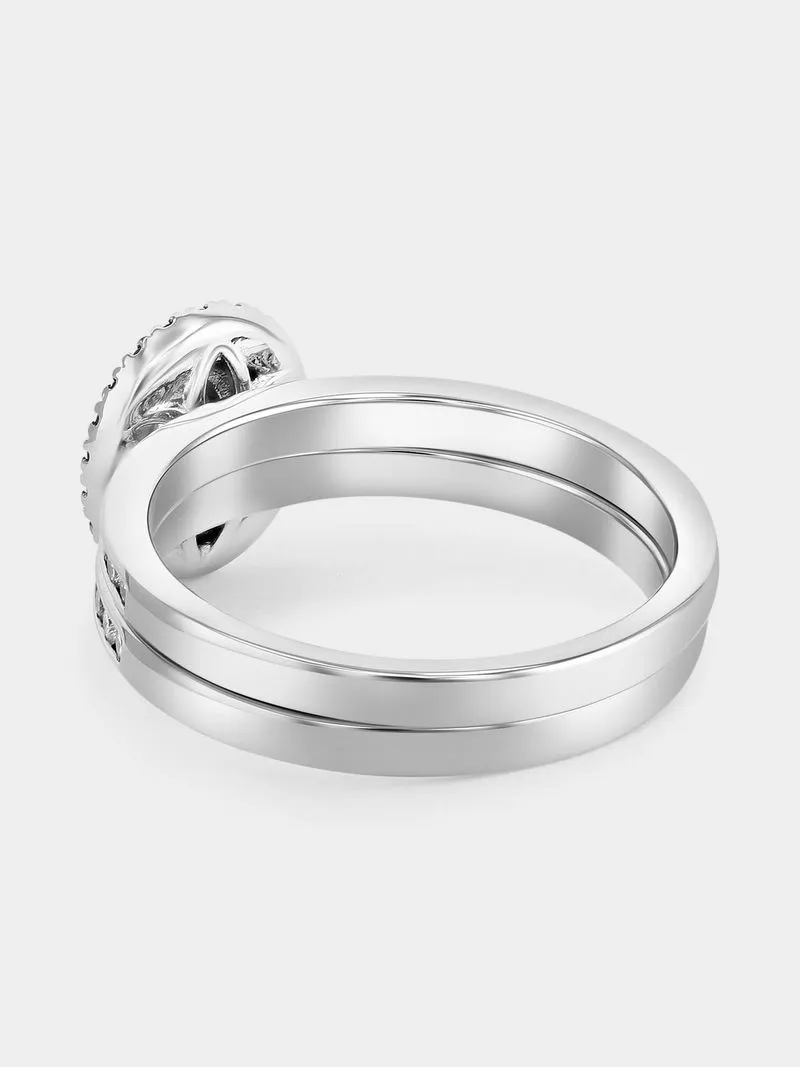 White Gold 0.60ct Diamond Oval Halo Twinset Ring