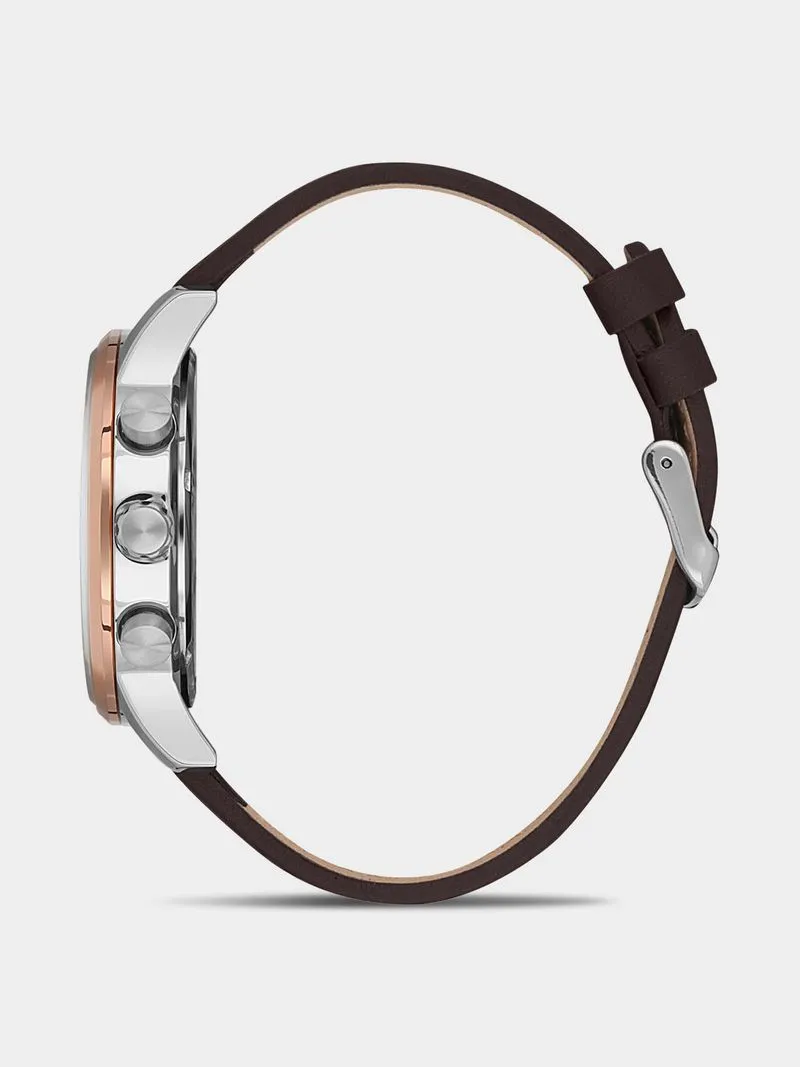 Daniel Klein Rose Plated Brown Leather Chronographic Watch
