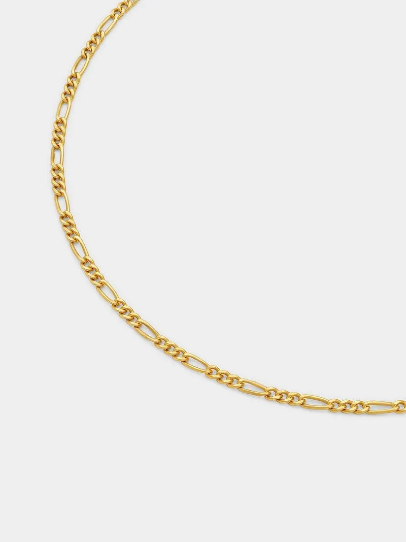 Yellow Gold & Sterling Silver Figaro Bracelet