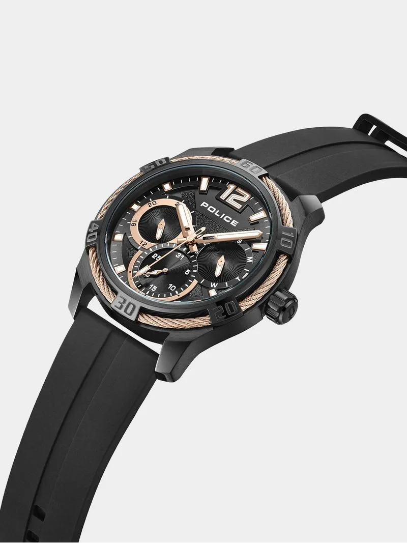 Police Chokery Black Plated Stainless Steel Multi Dial Silicone Watch