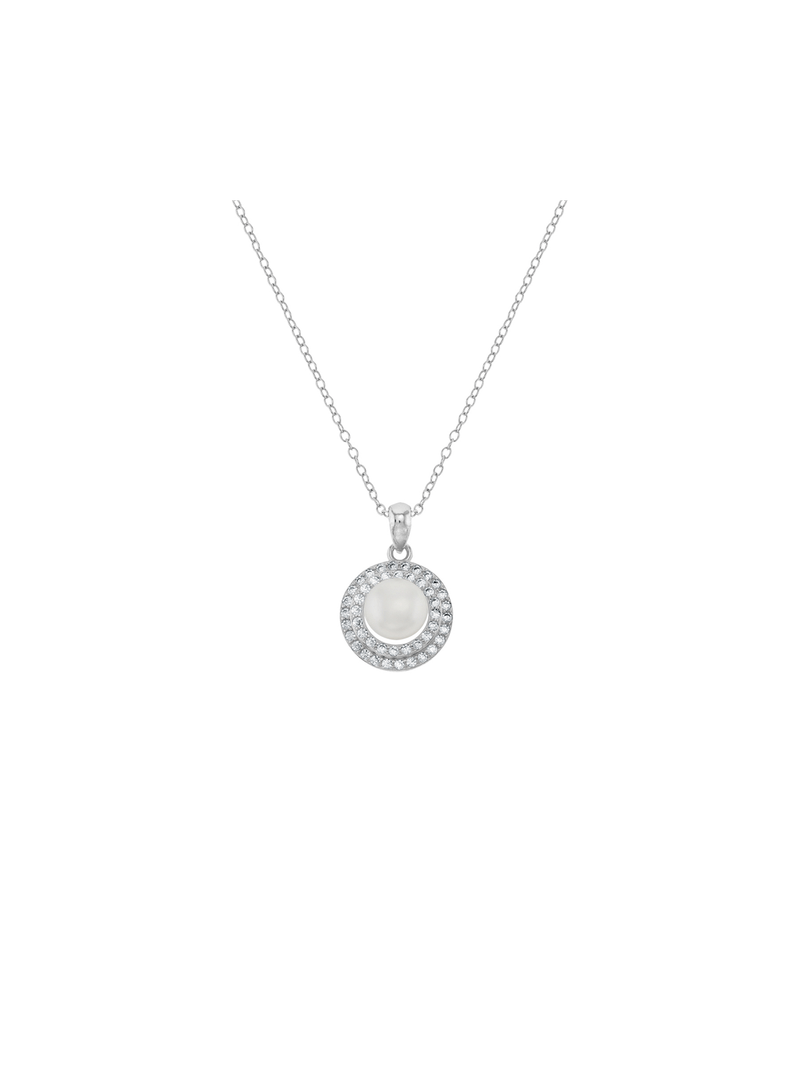 Sterling Silver Freshwater Pearl Double Halo Women’s Pendant