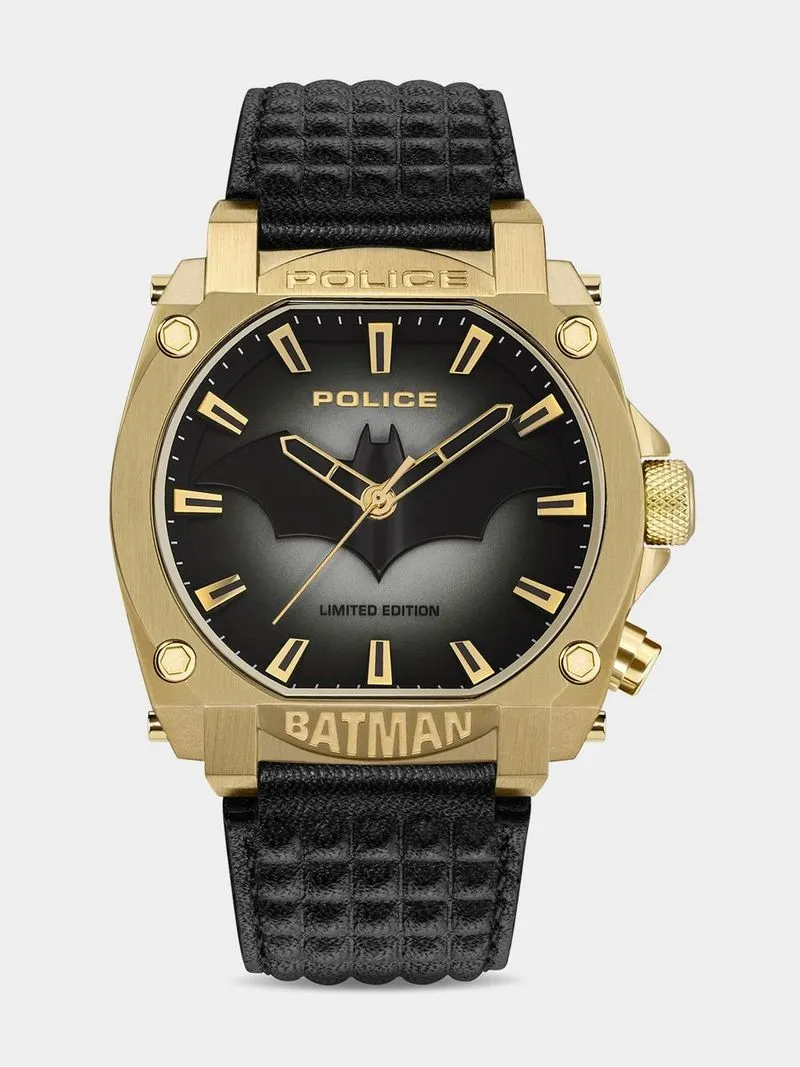 Police Forever Batman Gold Plated Black Leather Limited Edition Watch