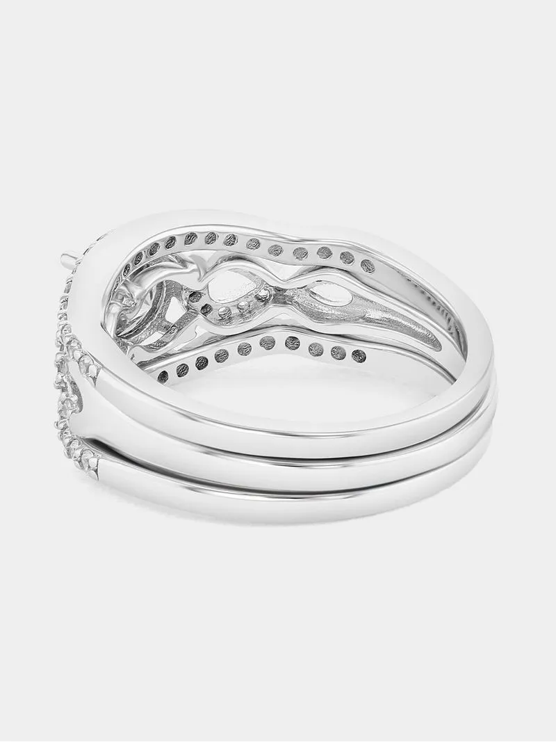 Sterling Silver Cubic Zirconia Solitaire Infinity Triple Set Ring