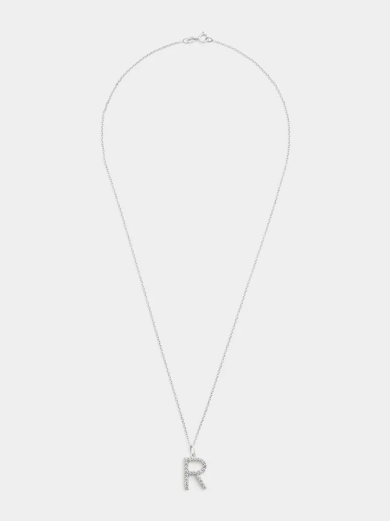 Cheté Sterling Silver Cubic Zirconia “R” Initial Pendant