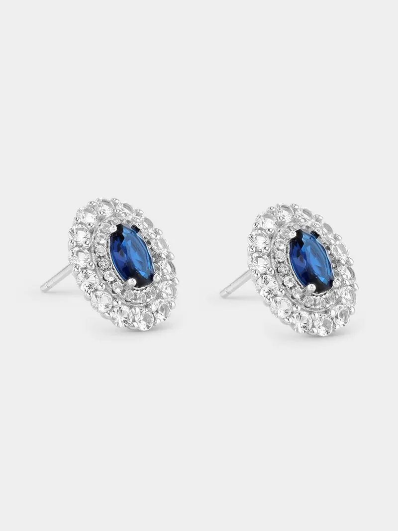 Sterling Silver Oval Regal Blue Stud Earrings
