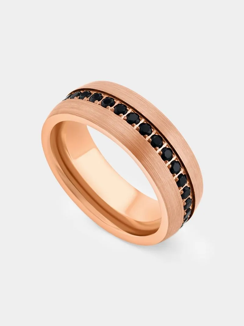Tungsten Rose Plated Black Cubic Zirconia Ring