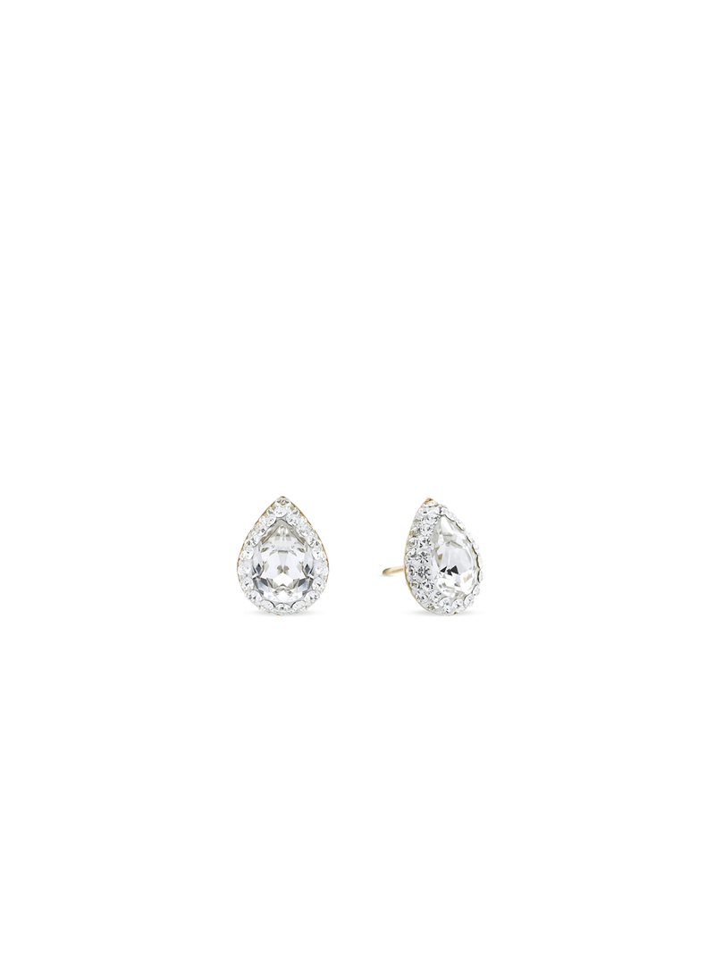 Yellow Gold & Sterling Silver, Cubic Zirconia Crystal Pear-Shaped Stud Earrings