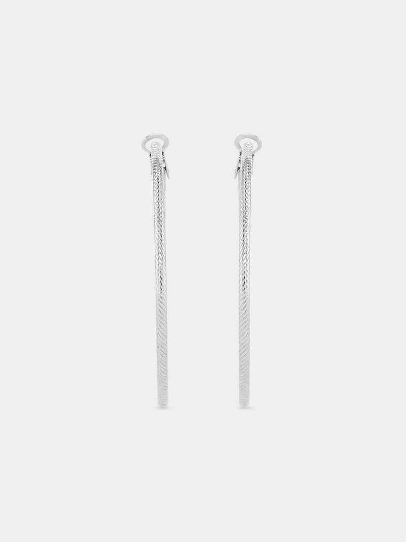 Tempo Jewellery Stainless Steel Textured Skinny Hoop Earrings