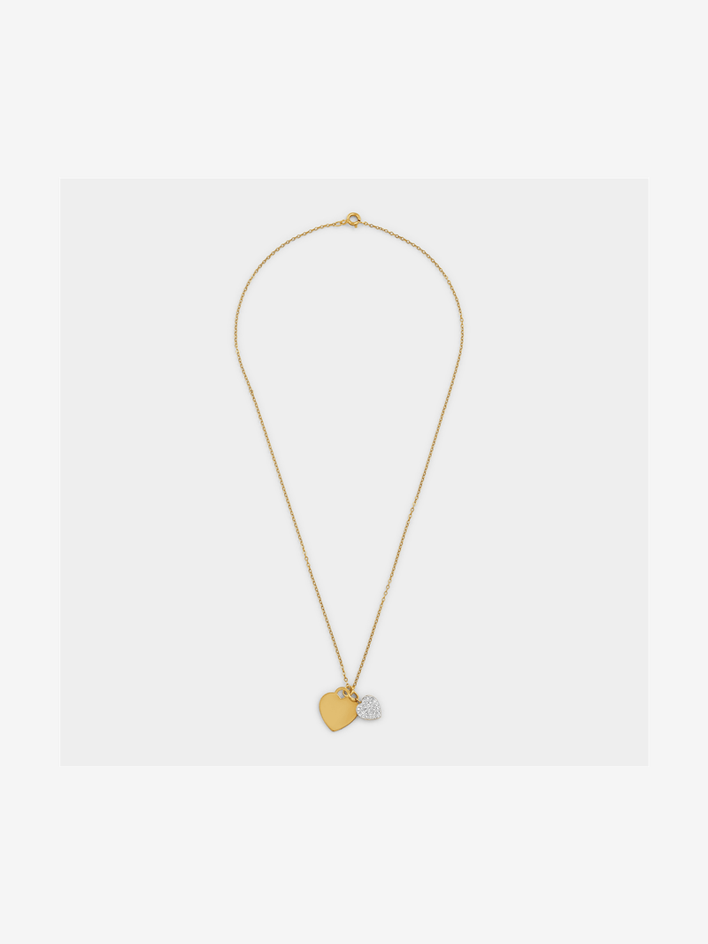 Yellow Gold & Sterling Silver Plain and Crystal Heart Pendant on a chain