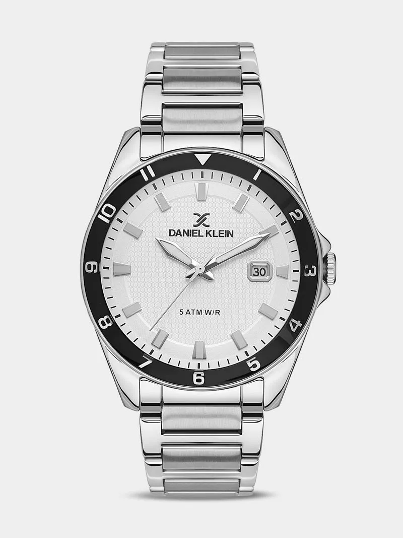Daniel Klein Silver & Black Plated White Dial Stainless Steel Bracelet Watch
