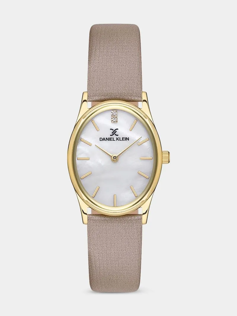 Daniel Klein Gold Plated Mother Of Pearl Dial Nude Leather Watch