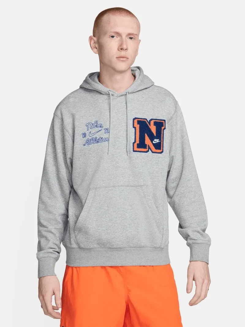 Nike Men's Club Fleece French Terry Pullover Grey Hoodie
