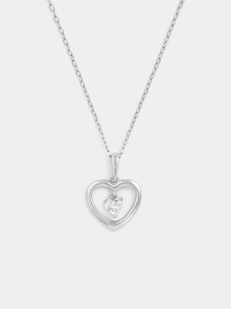 Sterling Silver Cubic Zirconia April Birthstone Kid’s Heart Pendant