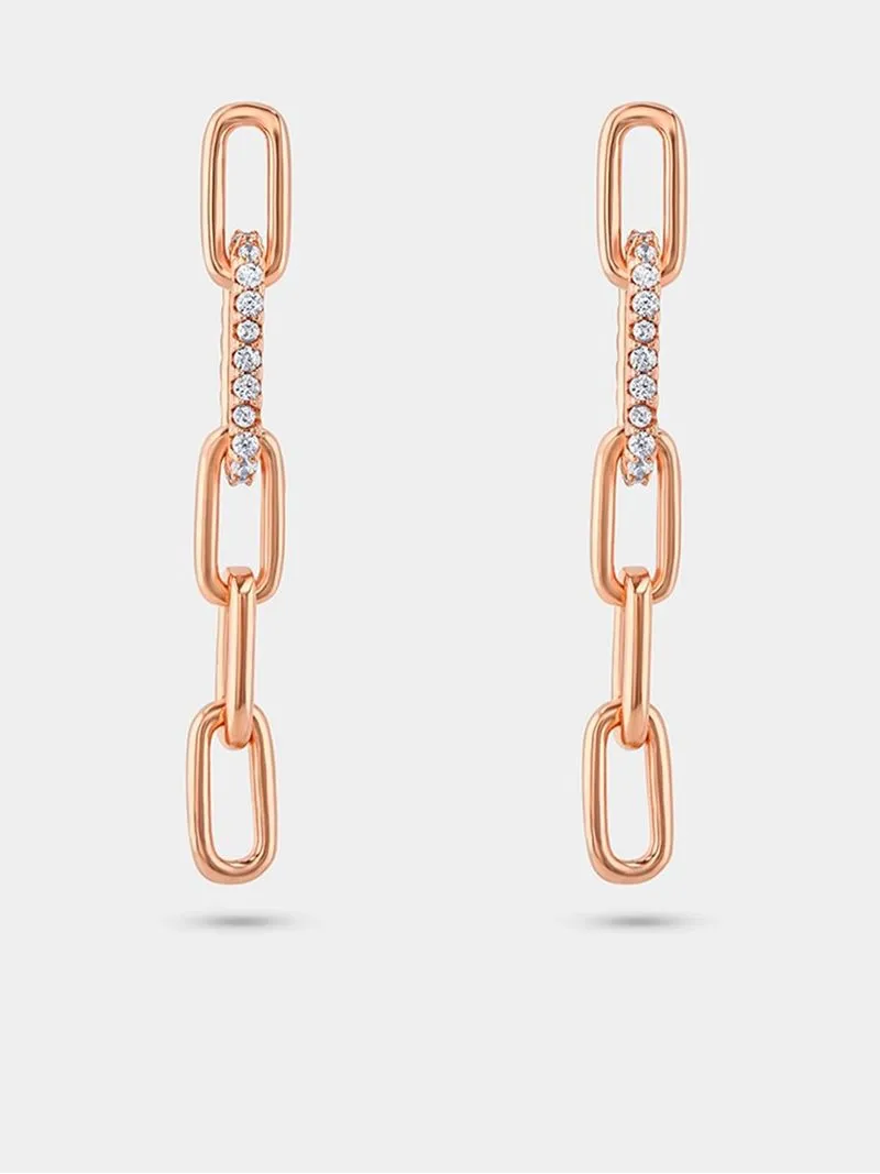 Rose Gold Plated Cubic Zirconia Women’s Paperclip Link Drop Earrings