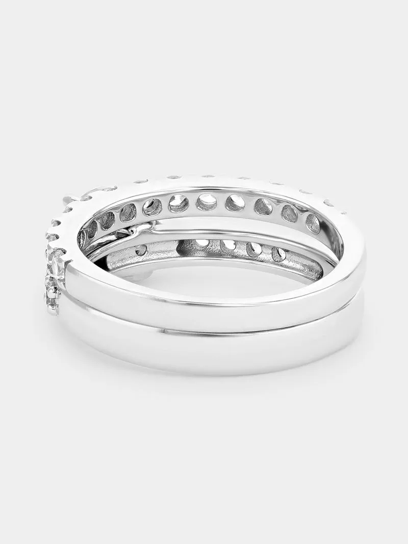 Sterling Silver Cubic Zirconia Round Solitaire Pavé Twinset Ring