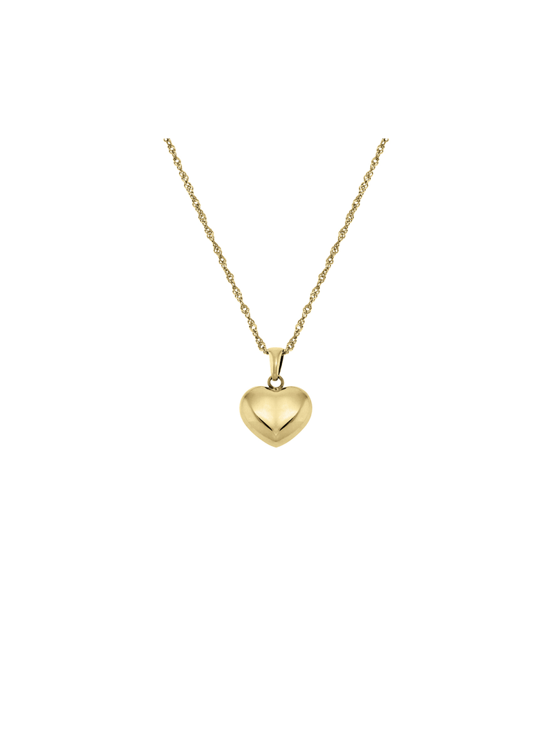 Yellow Gold Classic Puffed Heart Pendant on bonded Chain