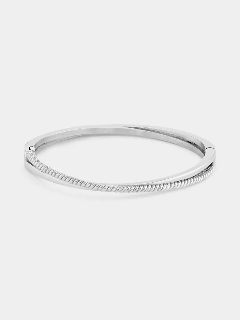 Tempo Jewellery Stainless Steel Cubic Zirconia Crisscross Bangle