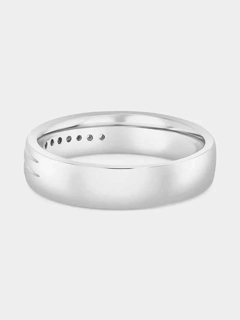 Sterling Silver Cubic Zirconia Diagonal Groove Channel Ring