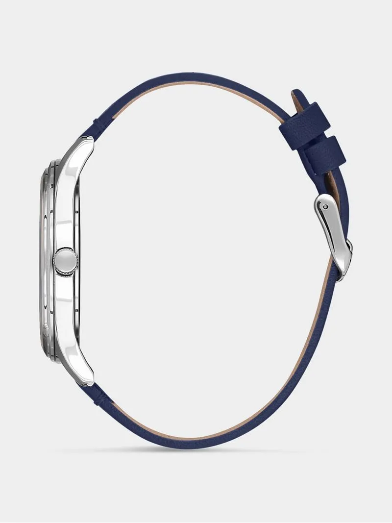Daniel Klein Silver Plated Blue Dial Blue Leather Watch