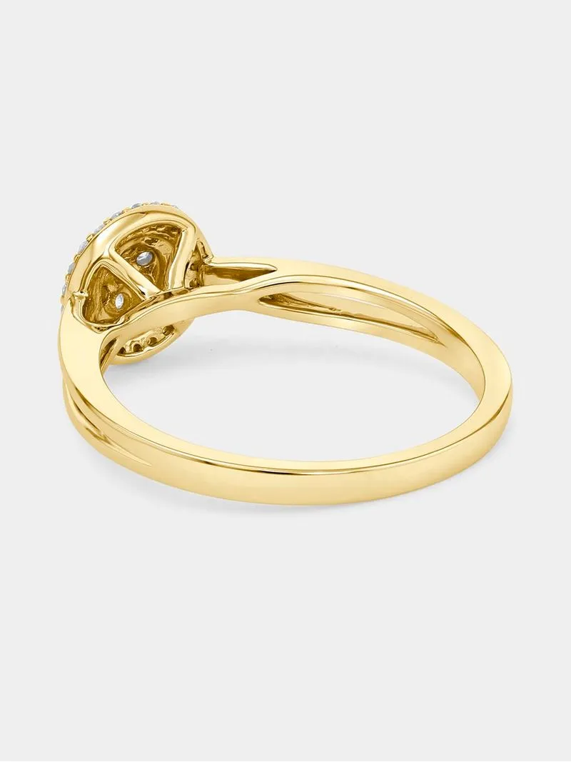 Yellow Gold 0.15ct Diamond Solitaire Halo Ring