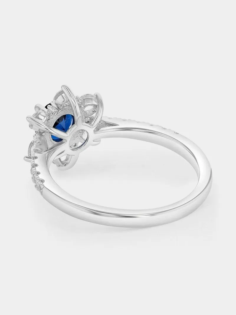 Silver Diamond & Created Sapphire Women's Ring - N