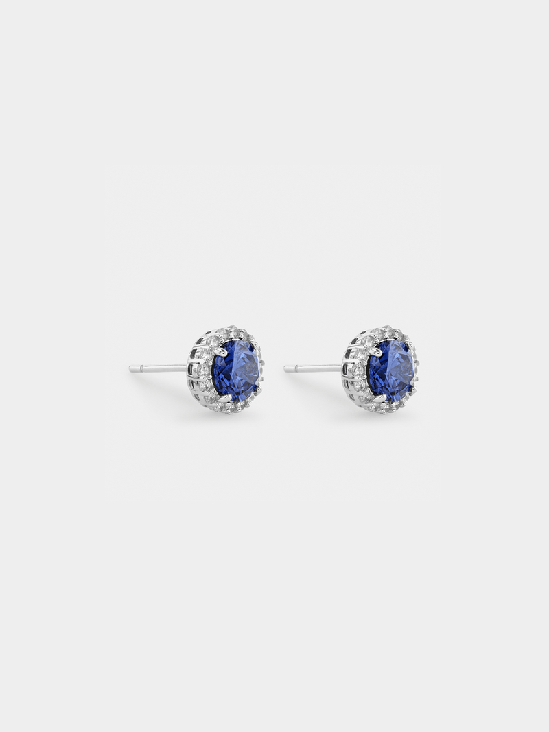 Cheté Sterling Silver Blue Cubic Zirconia Women’s Round Halo Stud Earrings