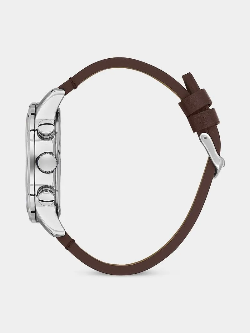 Daniel Klein Silver Plated Blue Dial Brown Leather Chronographic Watch