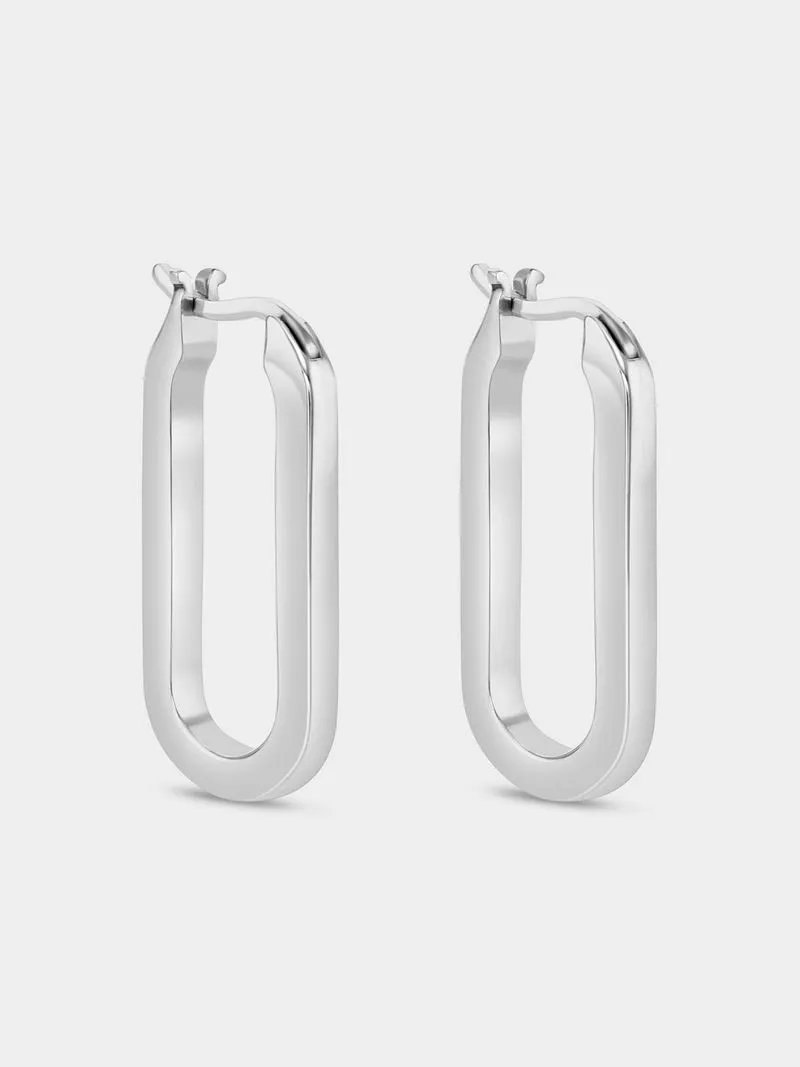 Sterns Women's Sterling Silver Paperclip Link Hoop Earrings