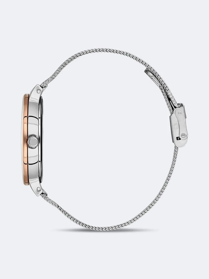 Daniel Klein Rose Plated Grey Dial Stainless Steel Mesh Watch