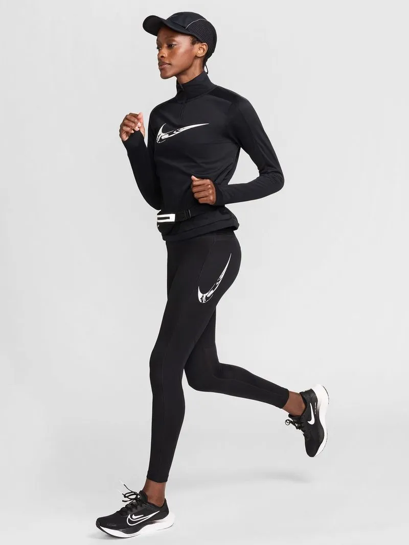Womens Nike Fast Swoosh Mid-Rise 7/8 Black Run Leggings