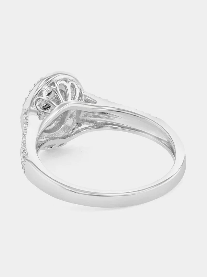 Sterling Silver Lab Grown Diamond Oval Halo Split-Shank Ring