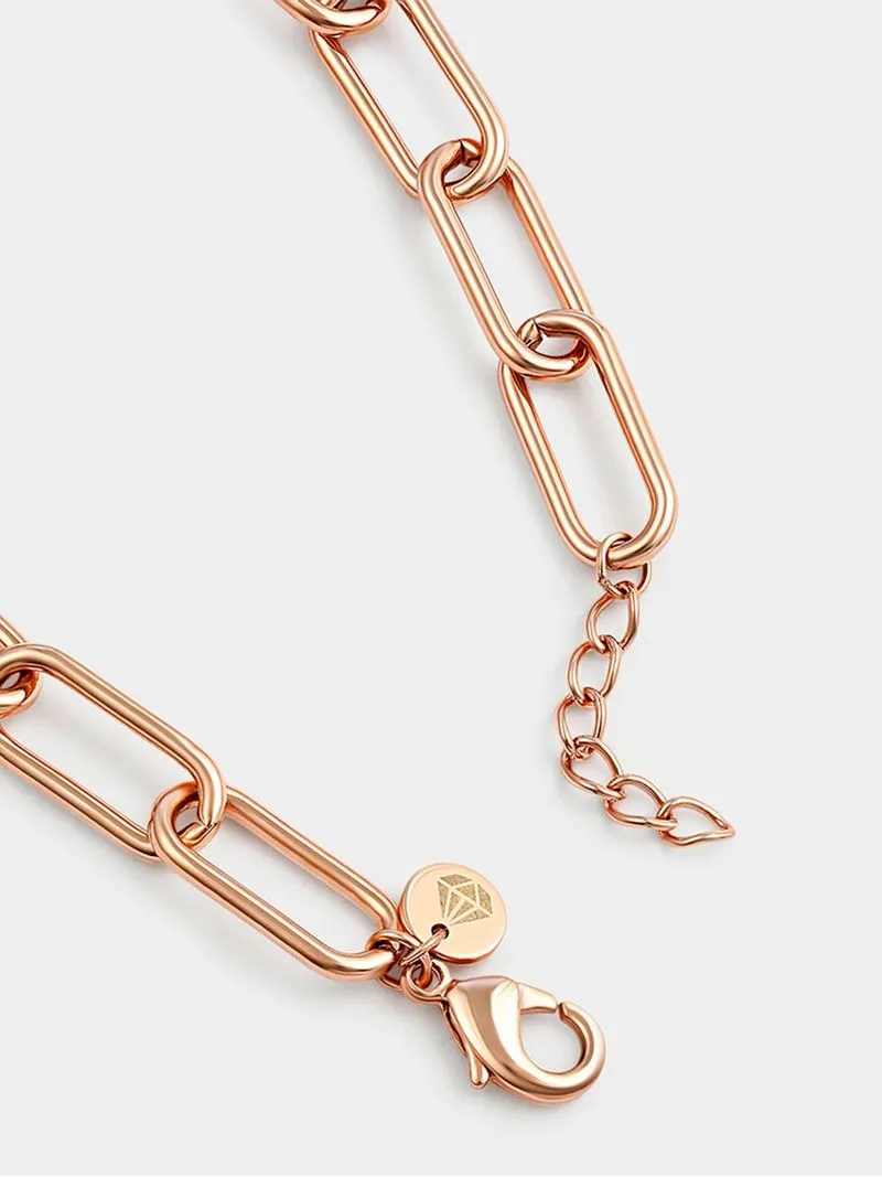 18ct Rose Gold Plated Cubic Zirconia Women’s Paperclip Link Pavé Bracelet
