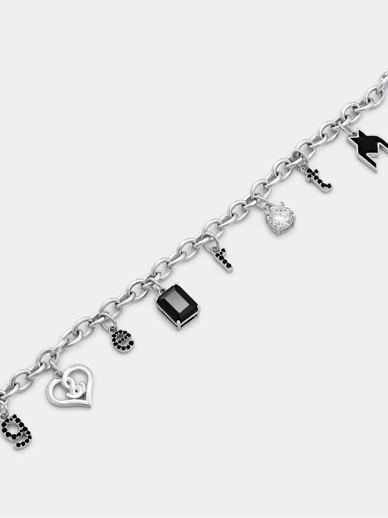 Gert Johan Coetzee Sterling Silver Black Spinel & Pearl Love Generation Initial Charm Bracelet