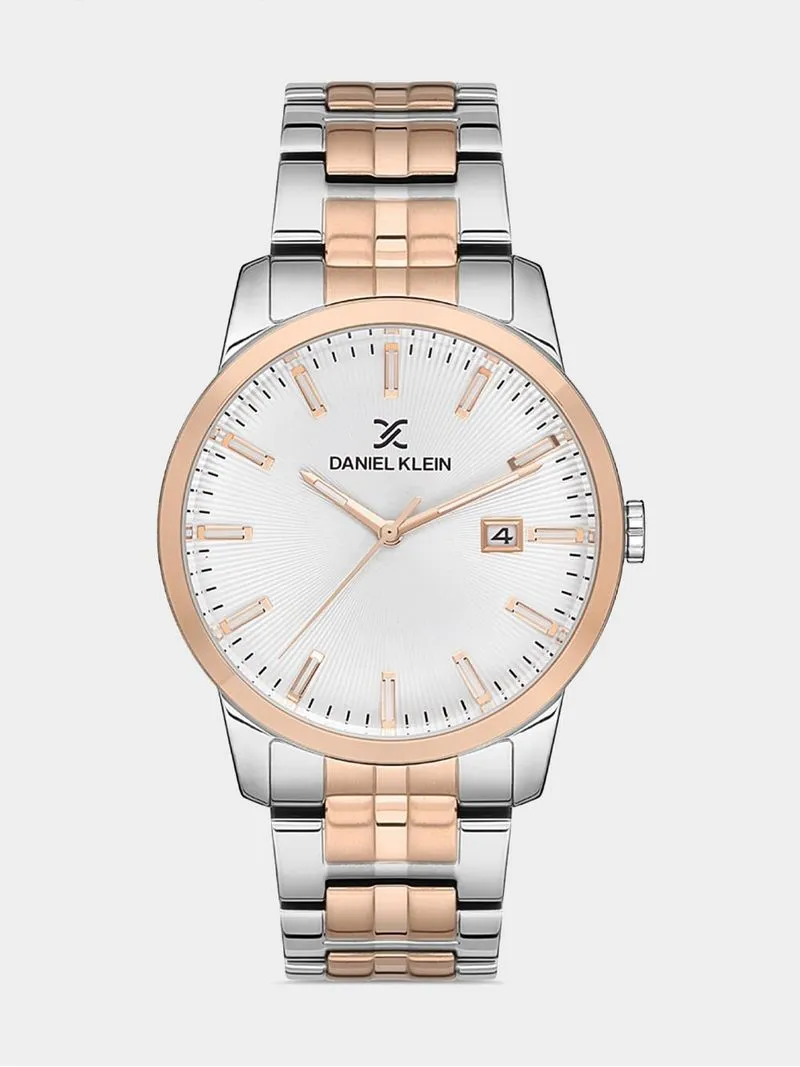 Daniel Klein Men's Silver & Rose Gold Plated Bracelet Watch