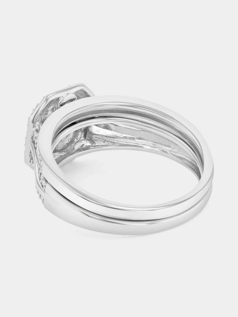 Sterling Silver Lab Grown Diamond Emerald Double Halo Twinset Ring