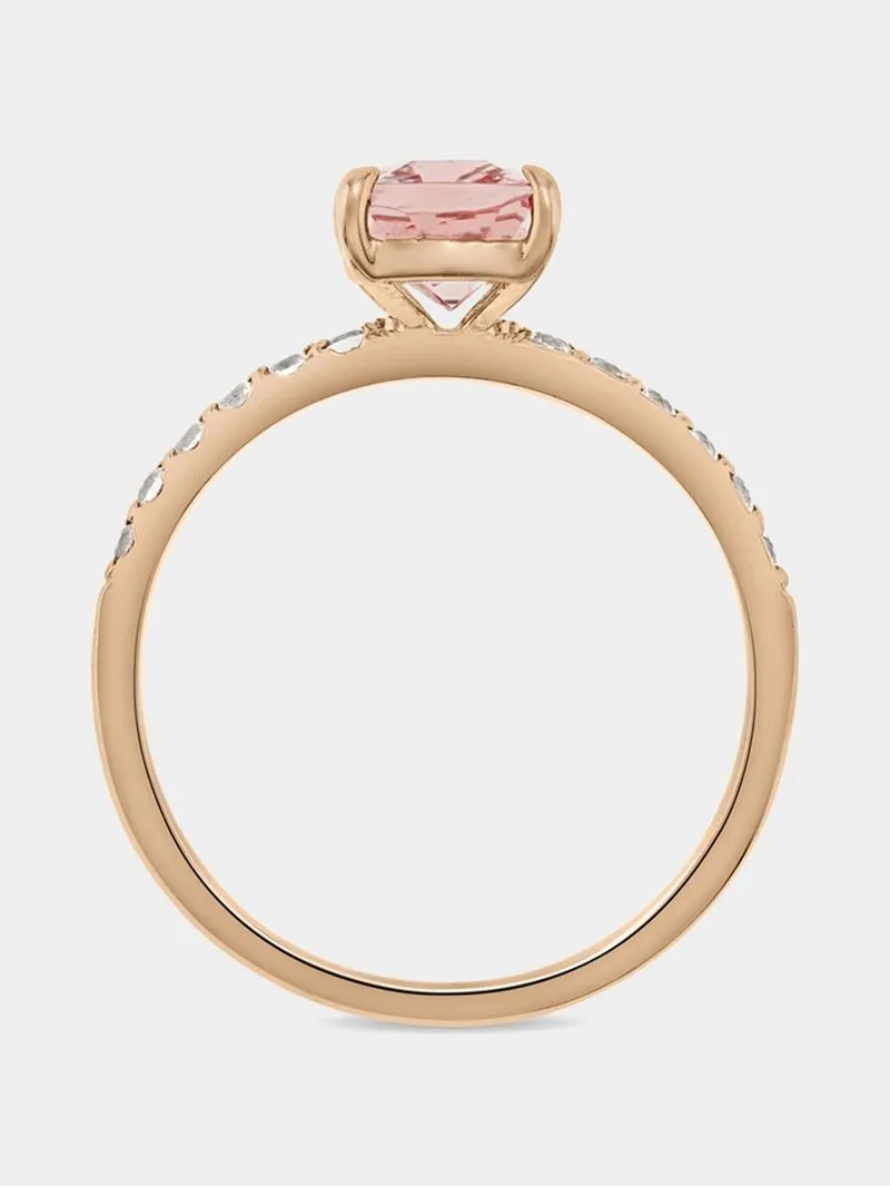 Rose Gold Morganite & Created White Sapphire Cushion Sparkle Ring
