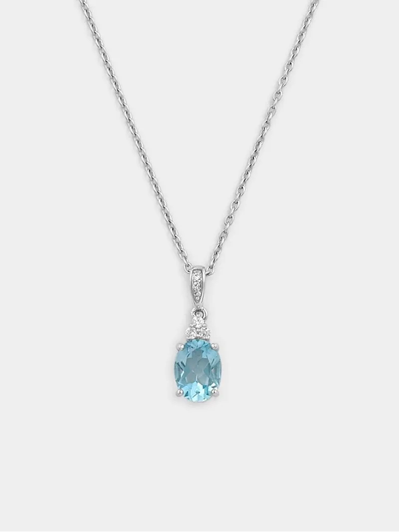 Sterling Silver Diamond & Sky Blue Topaz Oval Pendant