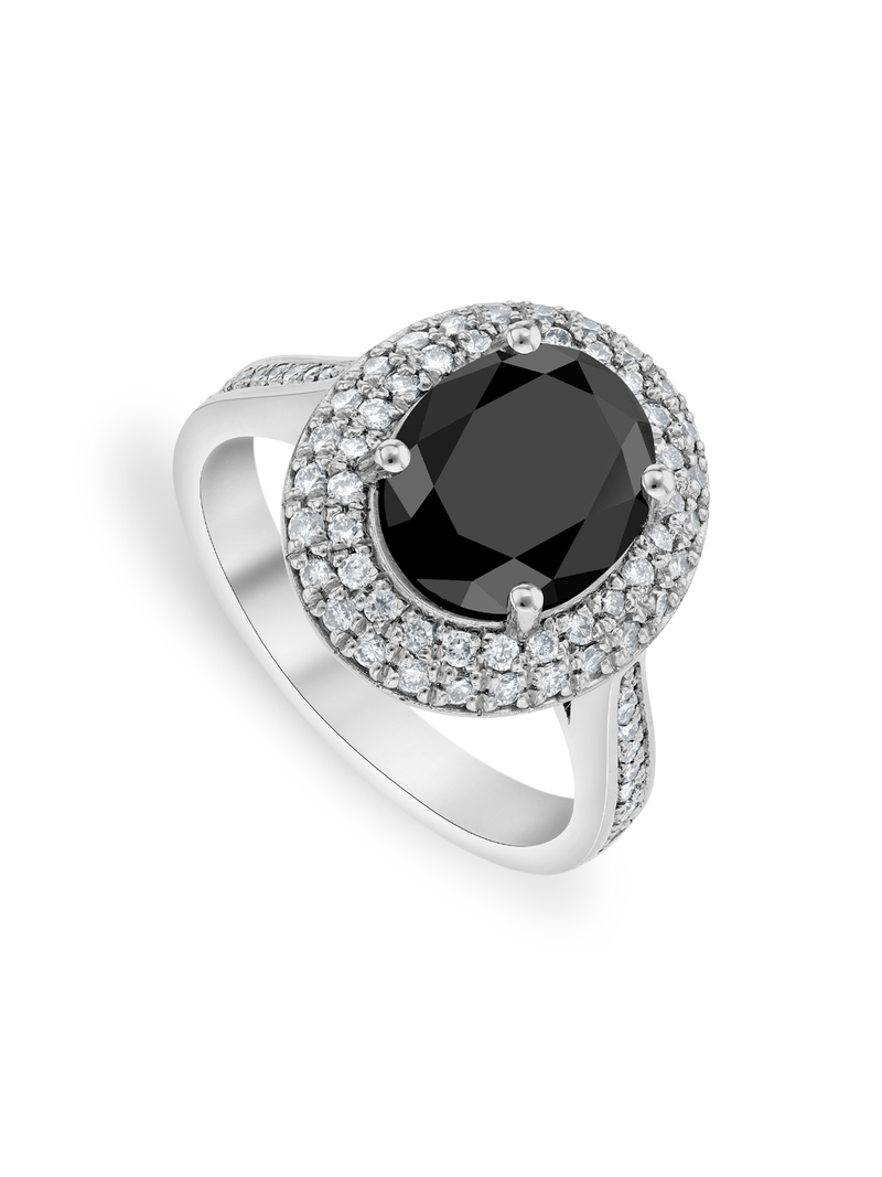 White Gold Black Diamond 3.28ct & White Diamond 0.47ct Swan Ring