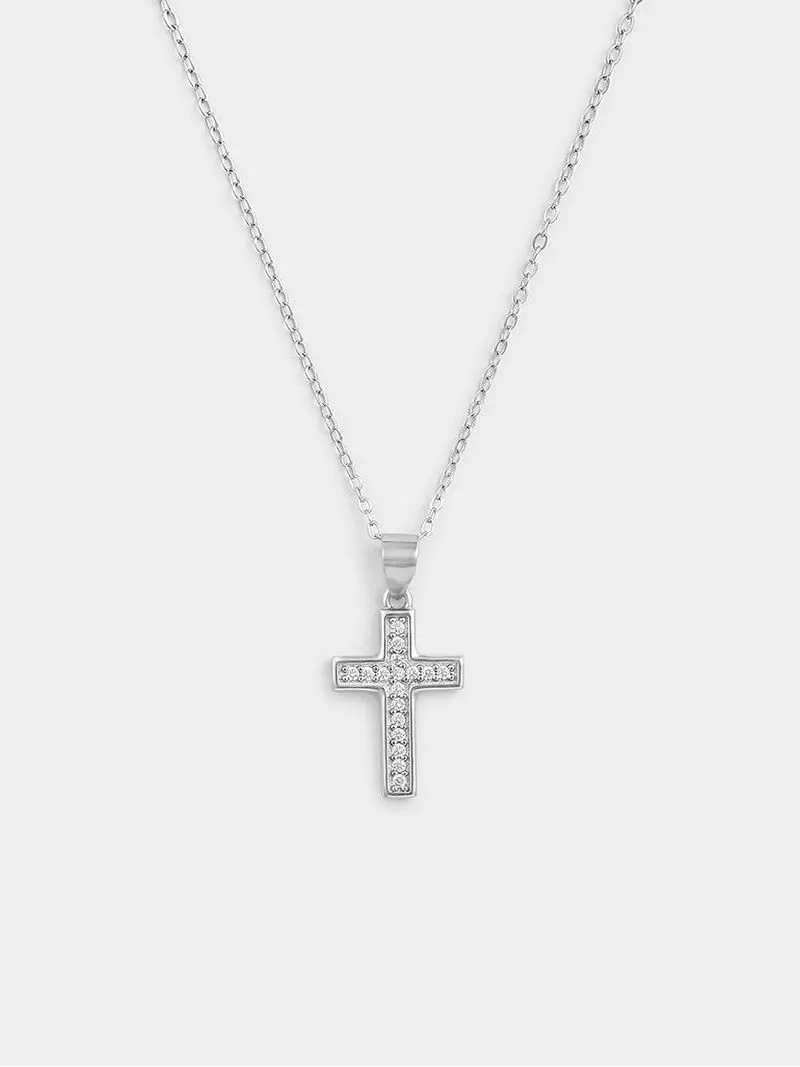 Sterling Silver Cubic Zirconia Pavé Cross Pendant