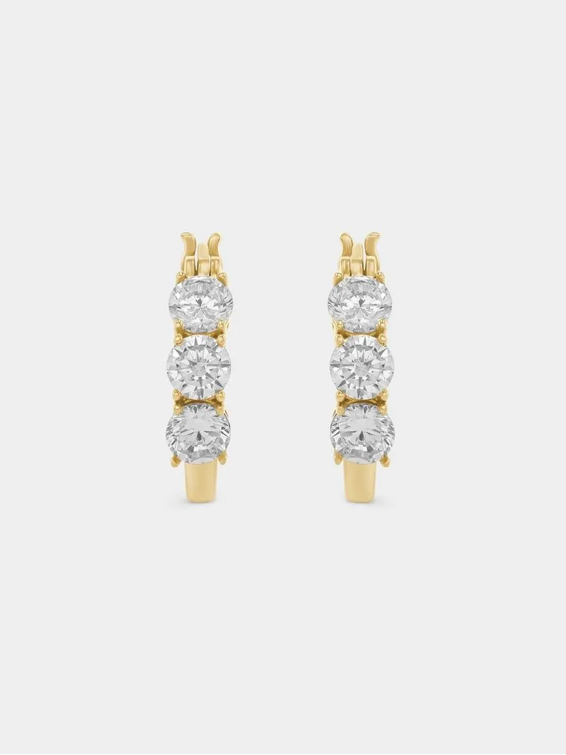Yellow Gold Cubic Zirconia Classic Hoop Earrings