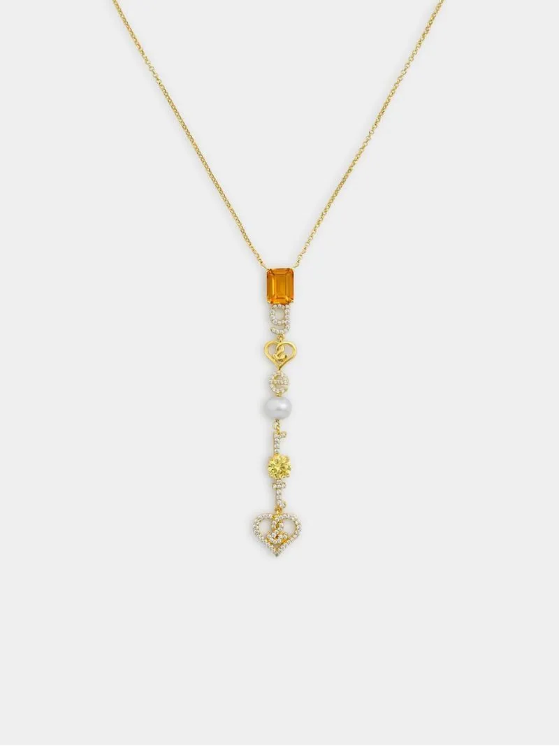 Gert Johan Coetzee Gold-tone Sterling Silver Cognac Cubic Zirconia & Pearl Love Generation Initial Necklace
